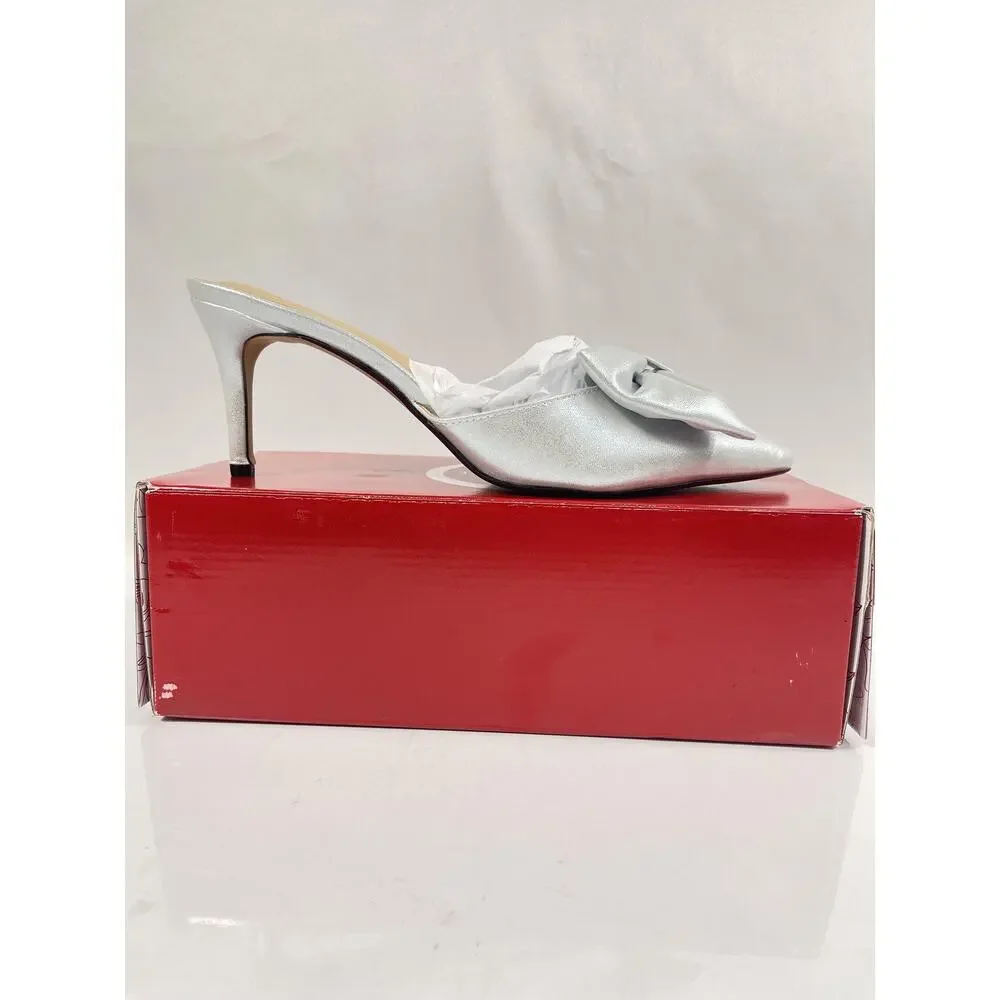 Journee Tiarra Shoes Women's Size 12 Silver Sparkle Bow Mule Stiletto Heels New